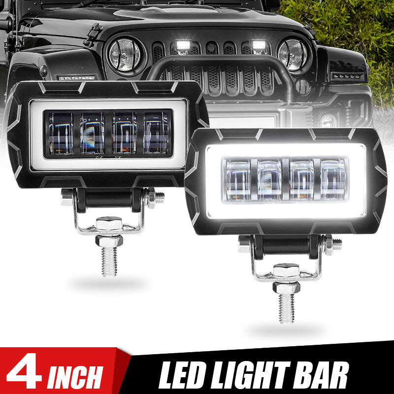 2X 4inch 7D LED Work Light Bar Pods White DRL Halo Driving Fog Offroad ATV SUV