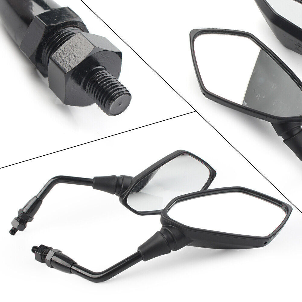 2pcs for Universal Black Motorcycle Rearview Rear View Side Mirror 10mm Q