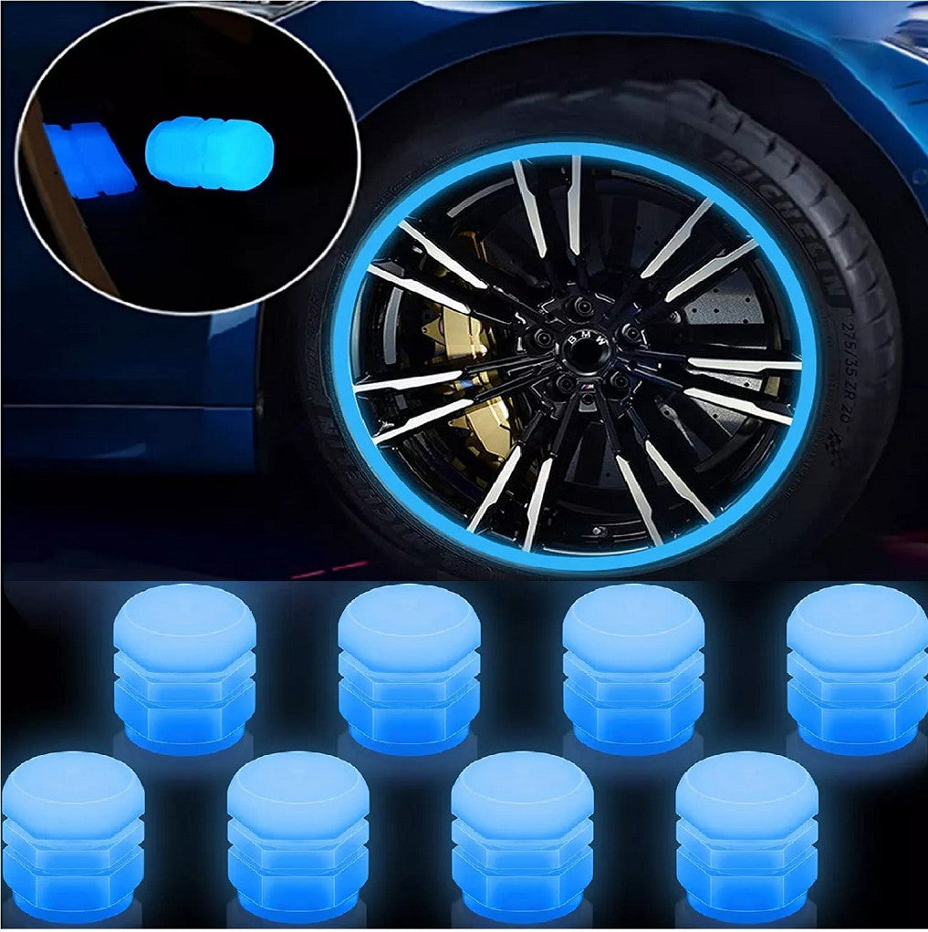 4x BlueFluorescent Car Tire Valve Caps Luminous Universal Tire Valve Stem Caps Q