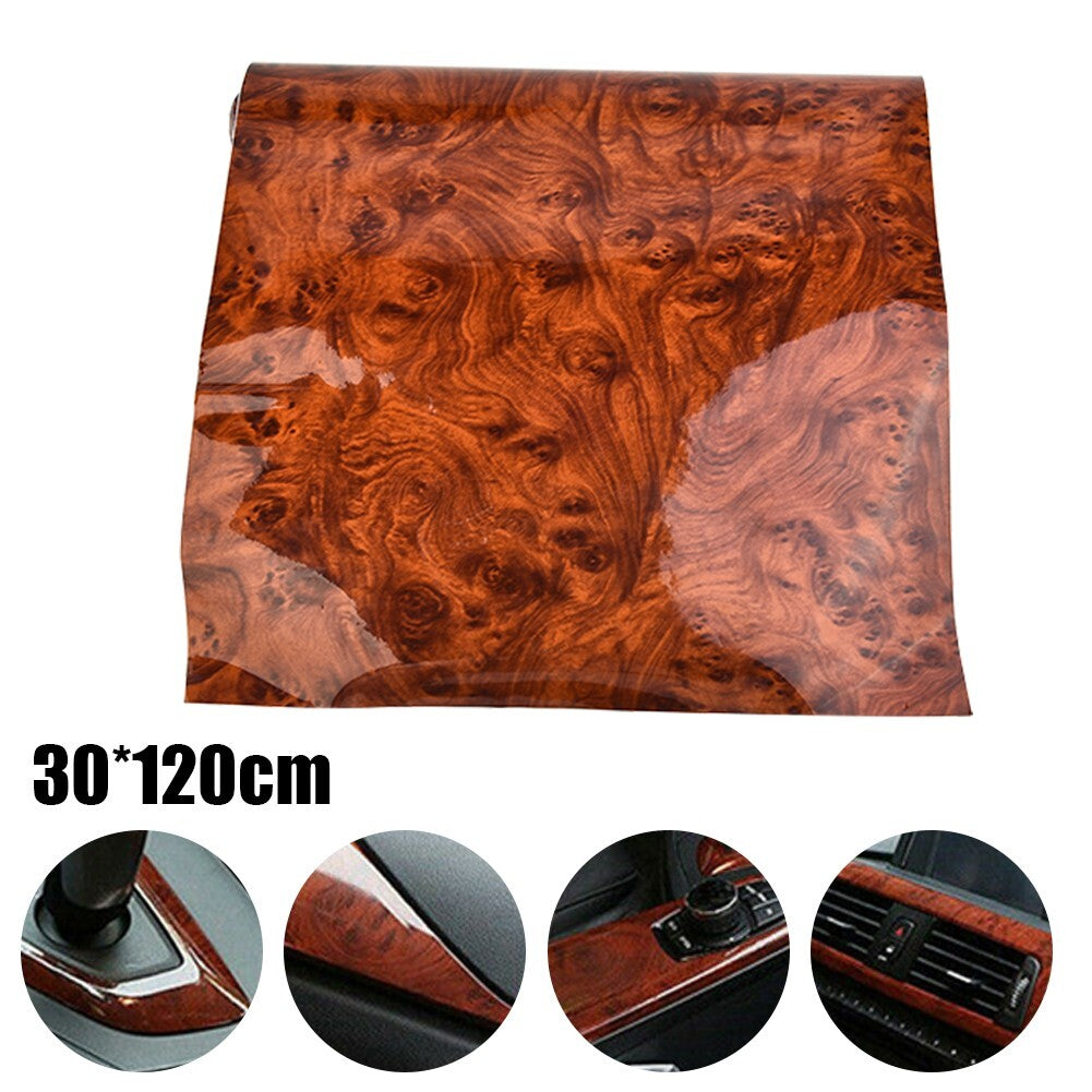 Glossy Simulation Wood Grain Vinyl Sticker Decal Roll Car Interior DIY Film Wrap