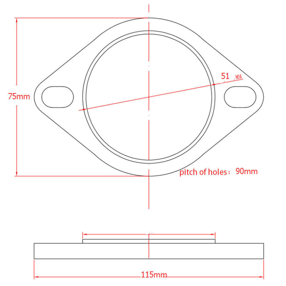 2PCS 2 2inch Exhaust Flange Pipe Header Slotted Bolt Hole Universal W / Gasket