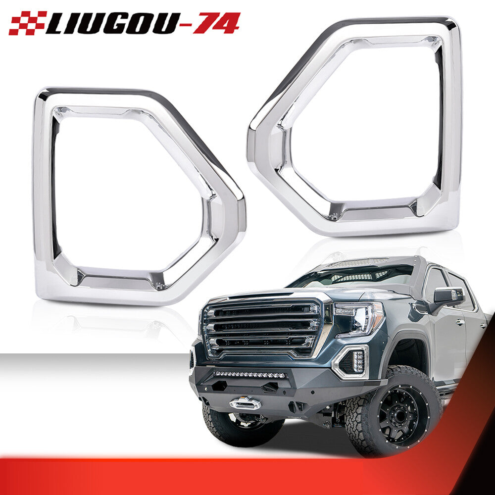 Suitable for 2019-2021 for GMC for Sierra Denali/SLT chrome fog lamp outer shield protective cover front cover- v