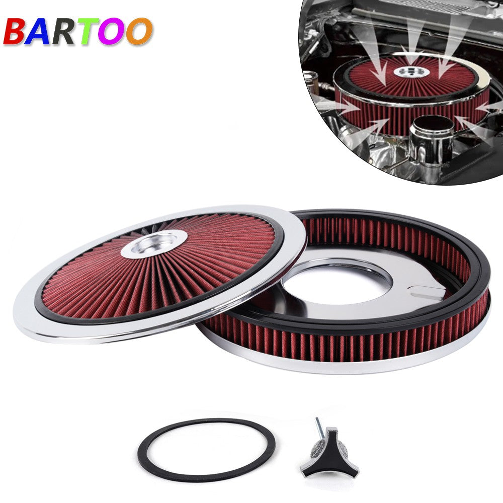 Red Chrome Air Cleaner with Washable Filter, 14 x 2 Inch, Round Shape, Universal Q