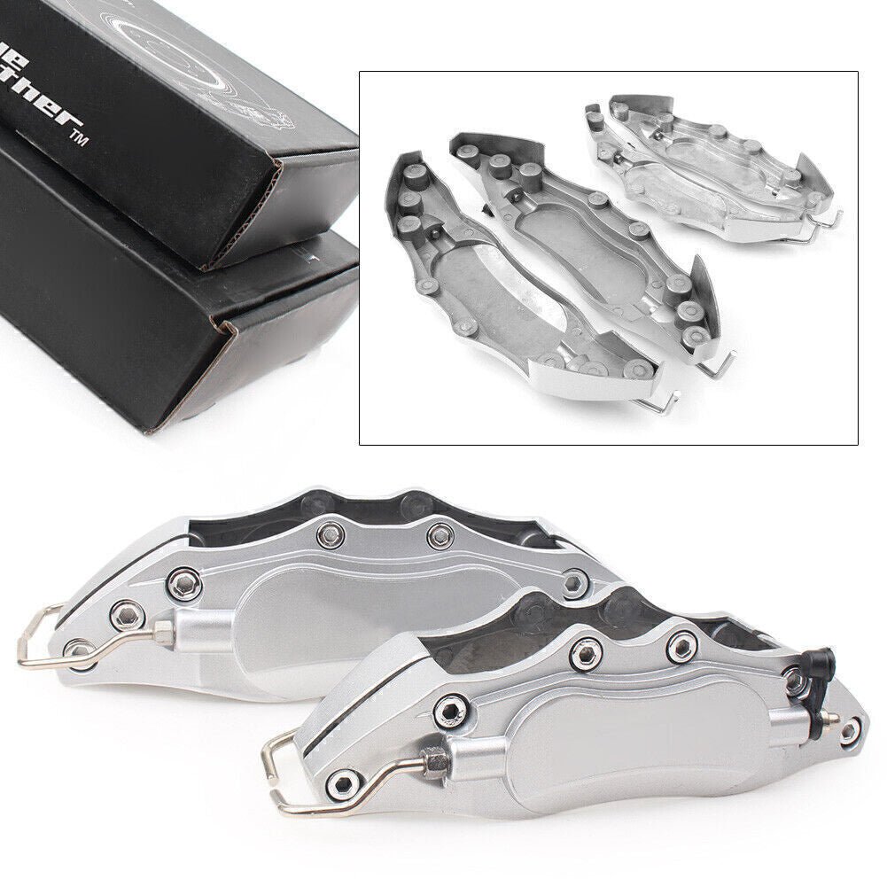 4x Car 3D Metal Brake Caliper Covers Universal Front & Rear Large+Medium Silver Q
