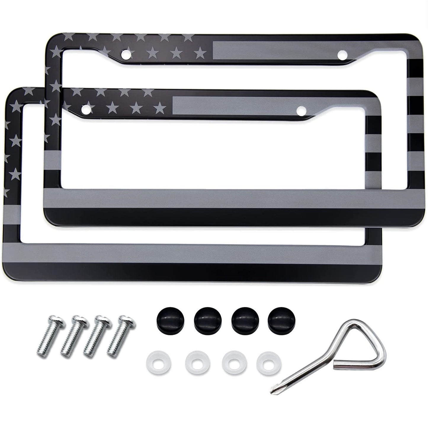 2-Piece for Mini Cooper Grey/Black American Flag Car License Plate Rack Covers n