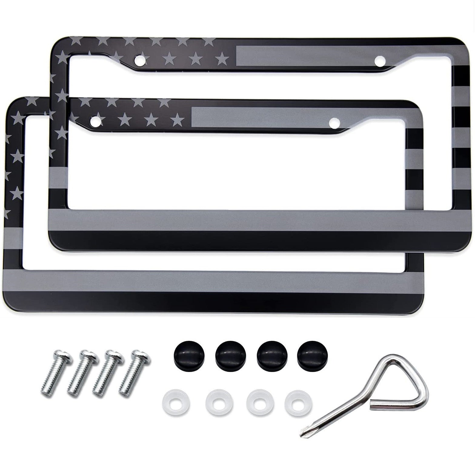 2-Piece for Mini Cooper Grey/Black American Flag Car License Plate Rack Covers n