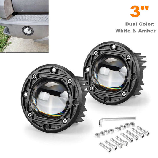 2-pack 30W 3-inch round LED pod driving light strip, amber and white dual-color fog lights - n