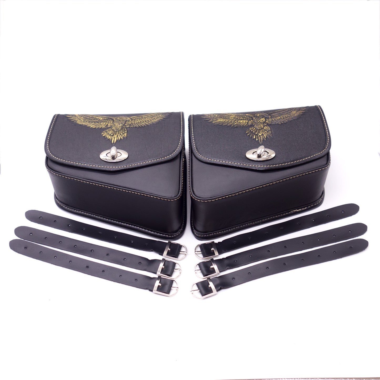 Pair Black PU Leather for Eagle Saddlebags Pouch Saddle Bag for Harley for Honda for Suzuki Q