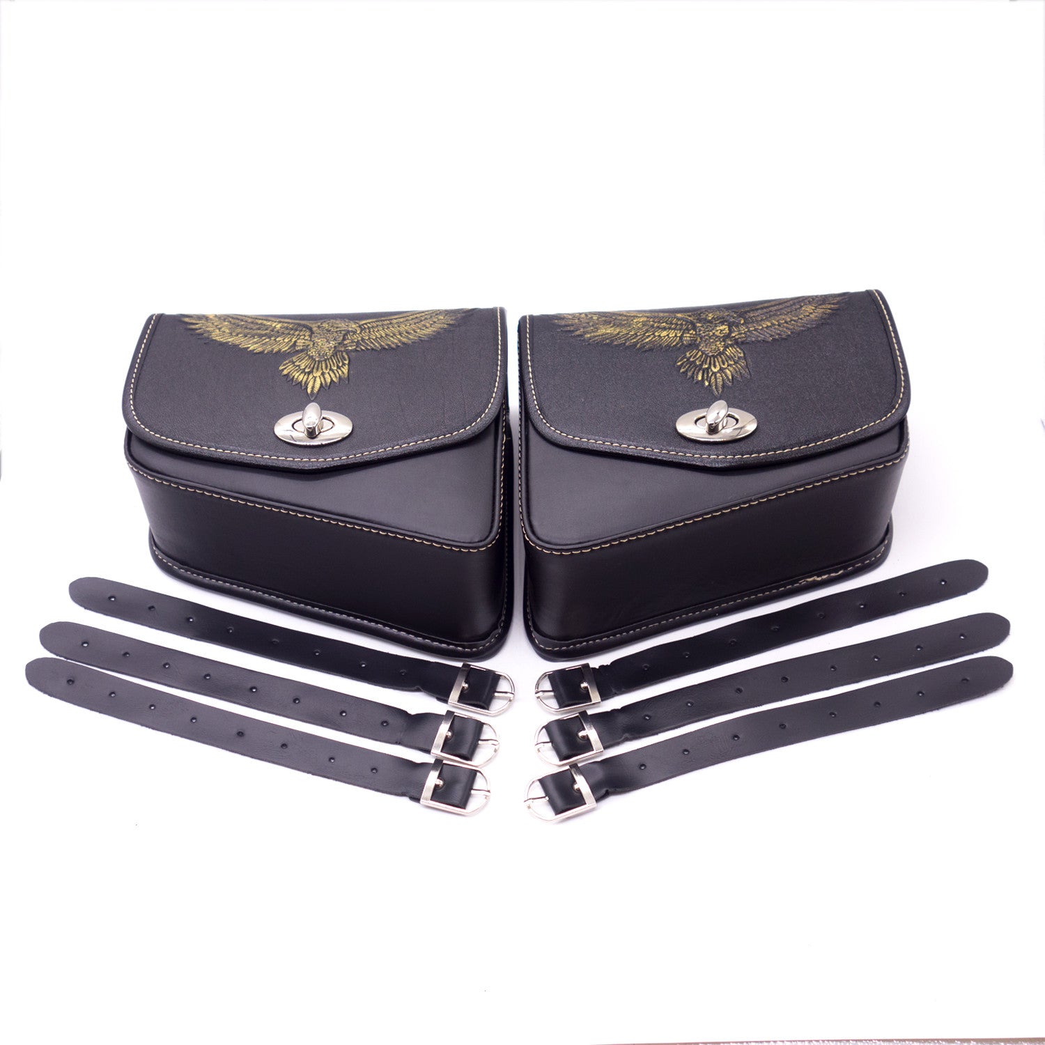 Pair Black PU Leather for Eagle Saddlebags Pouch Saddle Bag for Harley for Honda for Suzuki Q