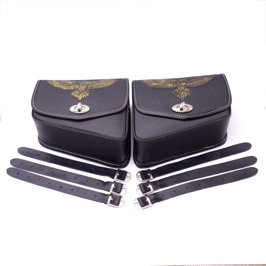 Pair Black PU Leather for Eagle Saddlebags Pouch Saddle Bag for Harley for Honda for Suzuki Q