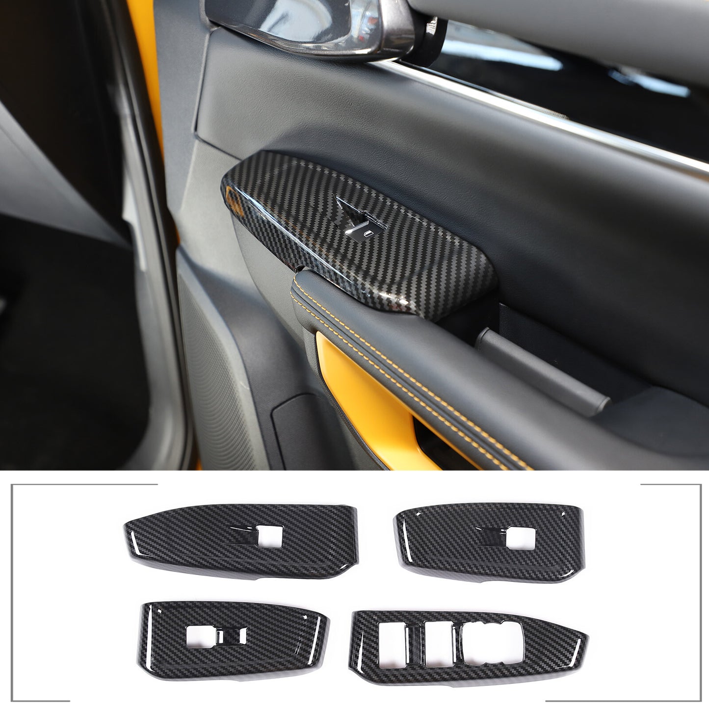 4-Piece Carbon Fiber ABS Window Power Button Trim Frame for Ranger 2023 n