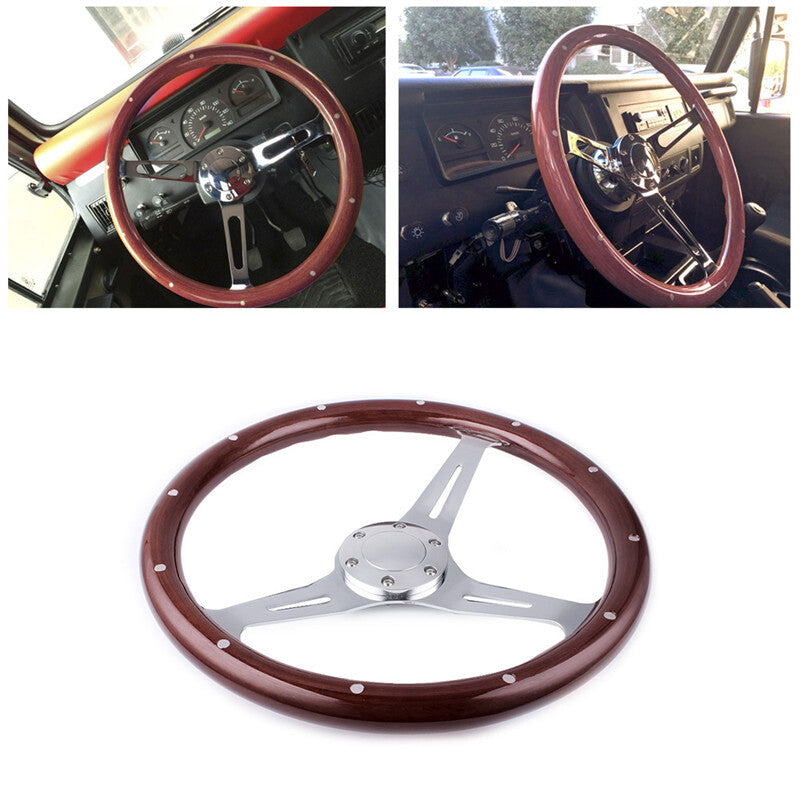 15IN Steering Wheel Wood Grip with Rivets+Hub Adapter for 1984-2004 for Ford for Mustang