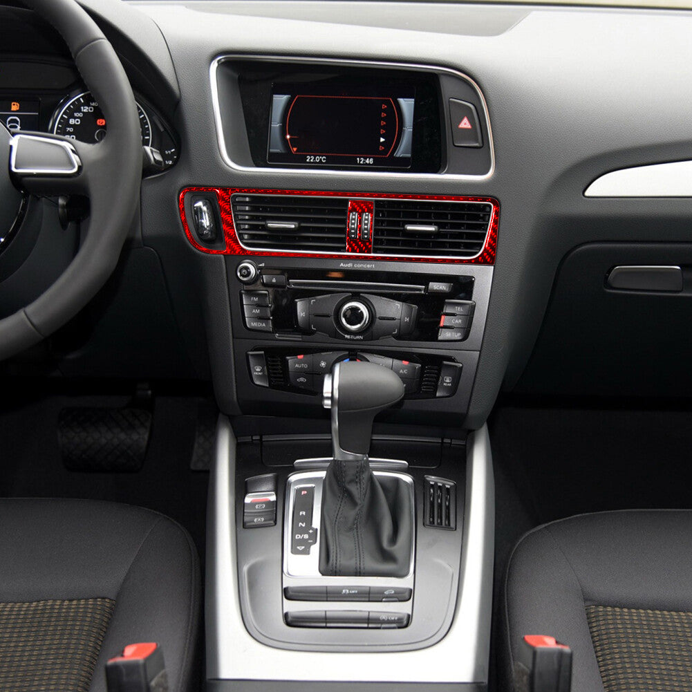 Red Central Air-Con Air Vent Trim Cover Decor Carbon Fiber for Audi Q5 2009-2017