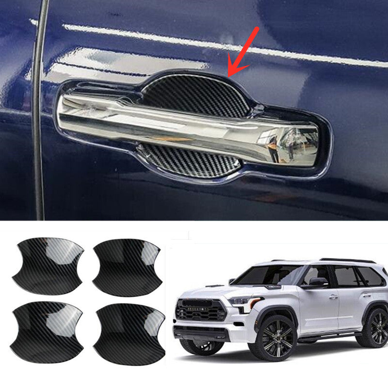 Carbon Fiber Side Door Handle Bowl Cover Trim 4pcs For Sequoia 2023 2024 v
