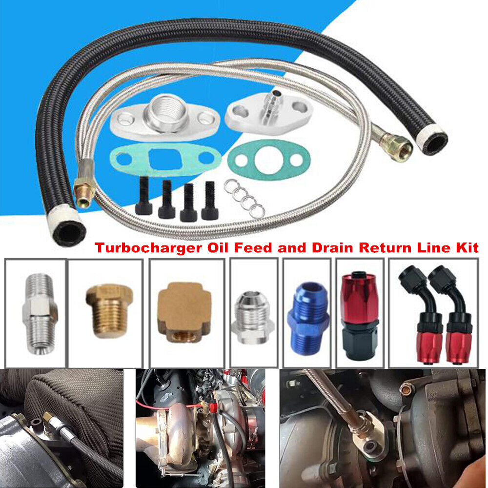 Complete turbocharger oil drain return line oil feed kit suitable for T3, T4, GT35, T70- n