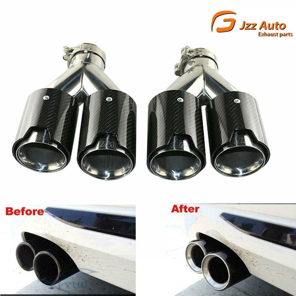 Pair 2.5'' ID 79mm OD Carbon Fiber Exhaust Tip Dual End Tips for BMW Y Style M