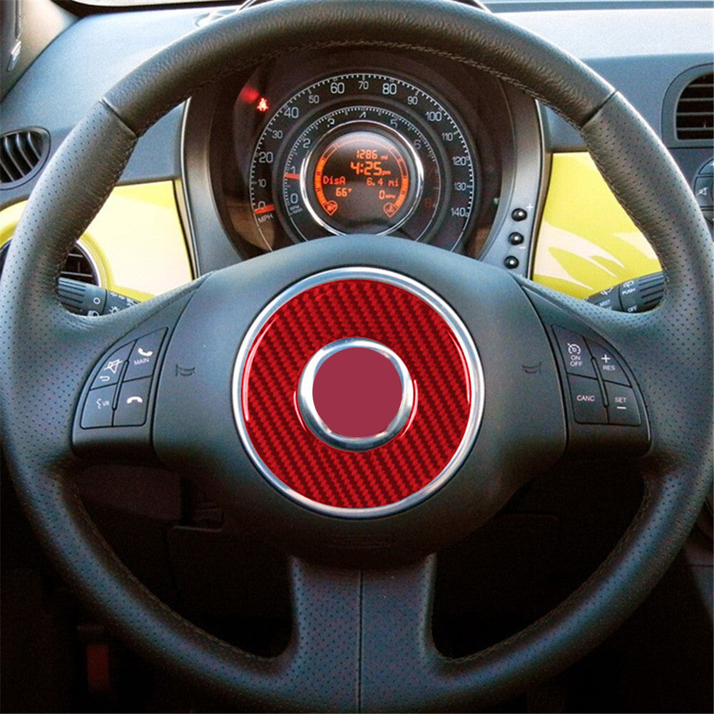 Red carbon fiber interior steering wheel sign ring trim for 2012-2015 for Fiat 500