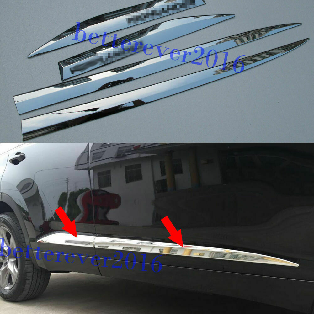 4P Chrome Car Body Side Door Molding Cover Trim for Toyota Highlander 2014-2019