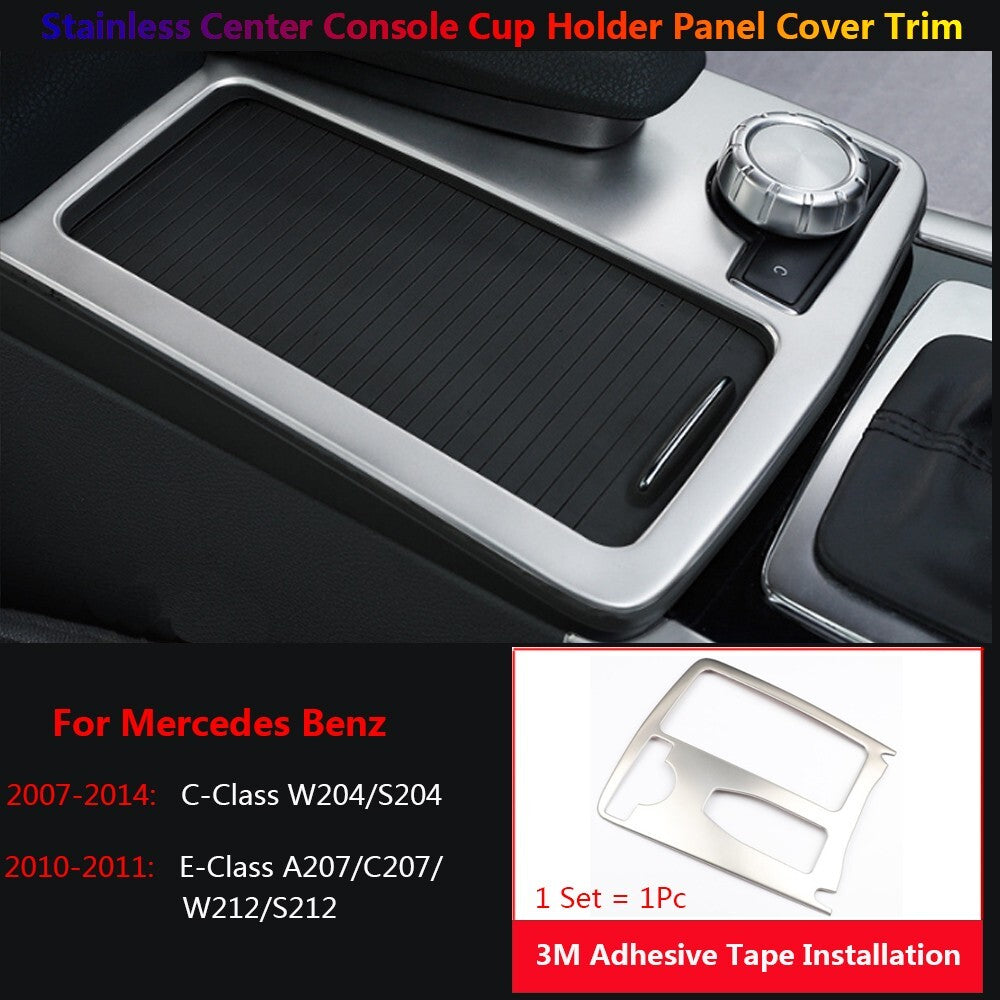 Stainless for Mercedes-Benz C W204 W212 Car Console Cup Holder Panel Cover Trim