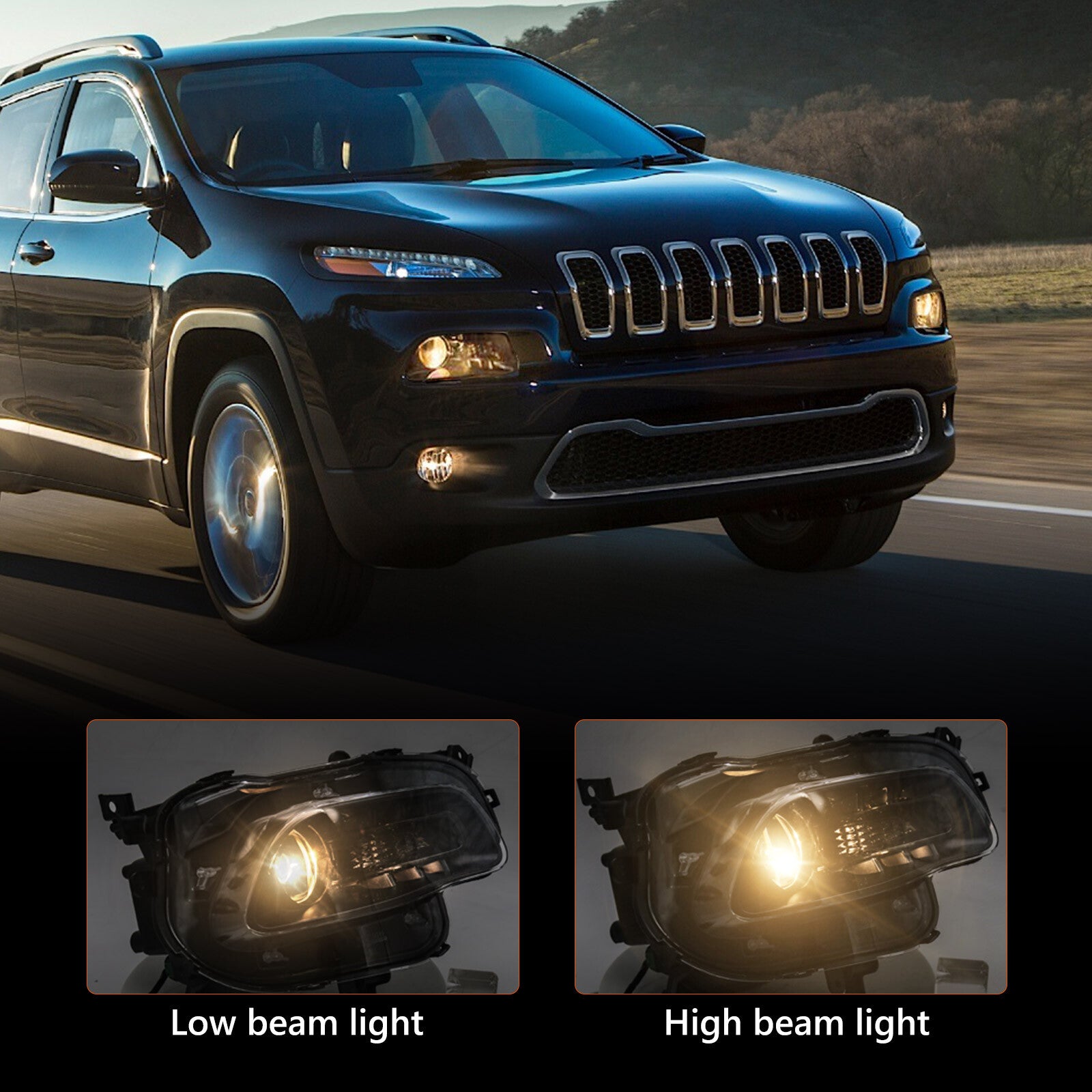 For 2014-2018 for Jeep Cherokee Halogen Black Headlight Headlamp Passenger Right v