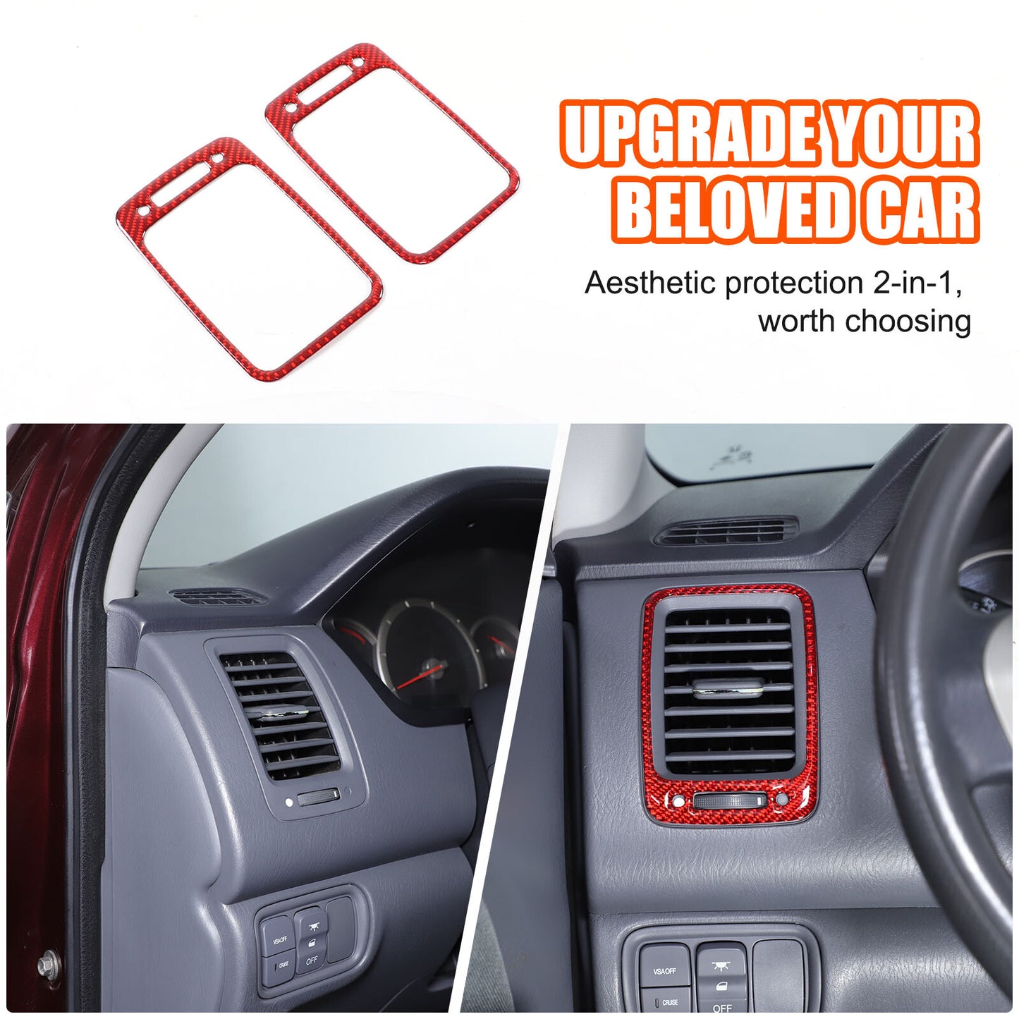 Red carbon fiber interior vent socket trim for Honda Pilot 2003 - 2008 2X- n