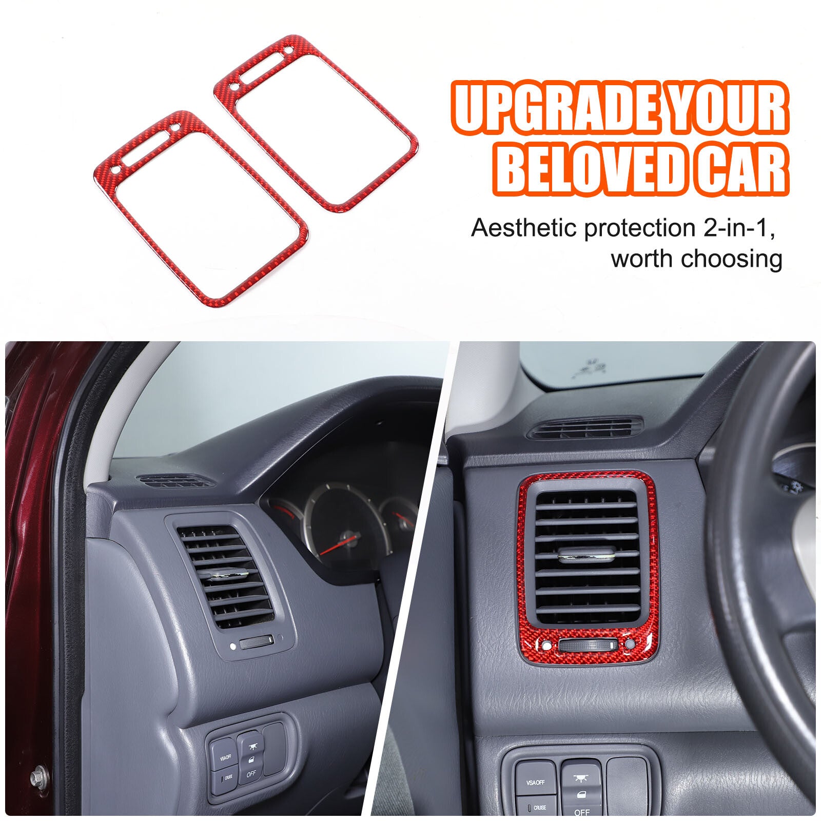 Red carbon fiber interior vent socket trim for Honda Pilot 2003 - 2008 2X- n