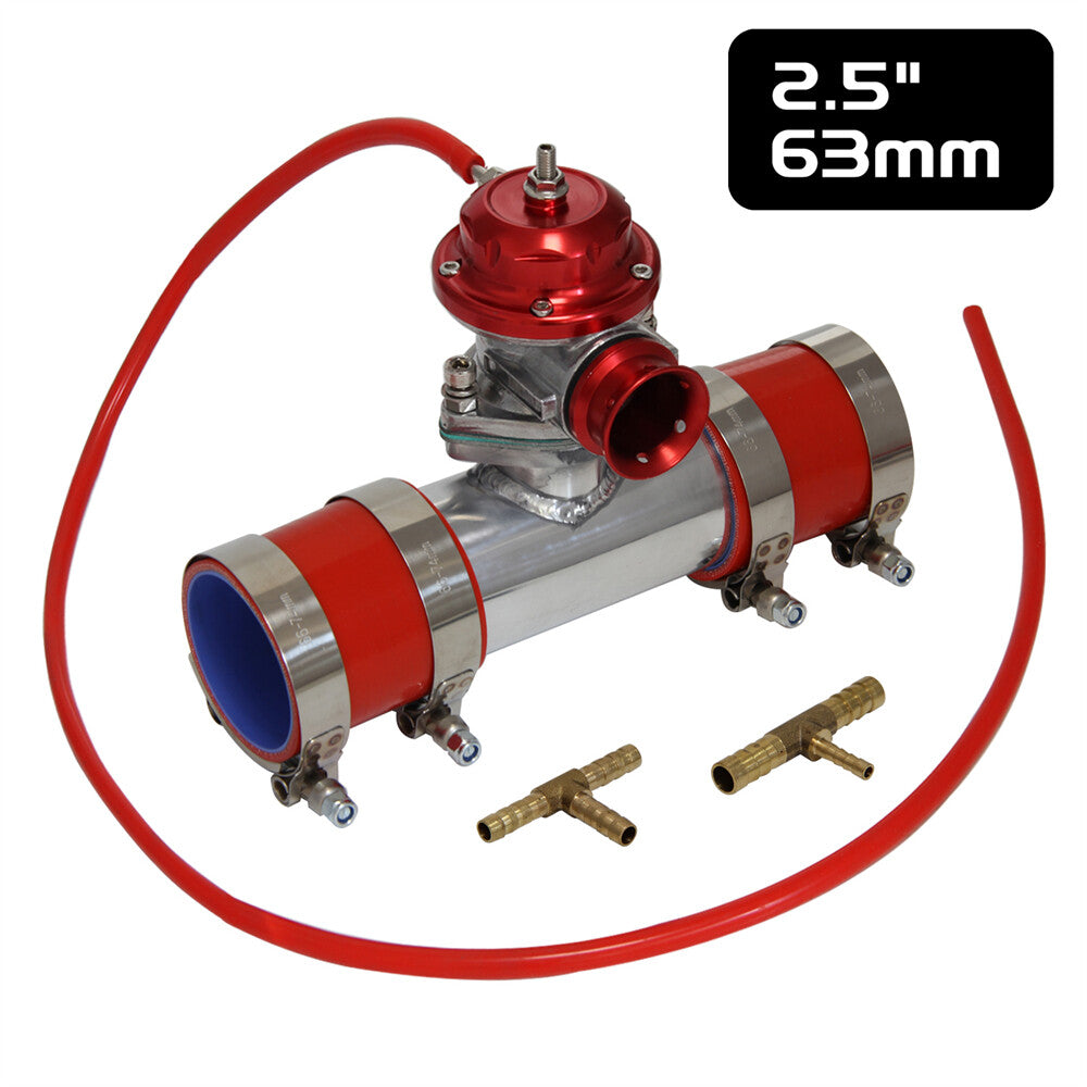 30PSI Blow Off Valve BOV +Type RS 2.5 Flange Pipe Adapter Silicone Hose Kit Red