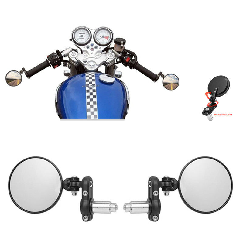 2Pc Foldable Motorcycle Round 7/8 Mirrors Folding Bar End Side Rear View Mirror