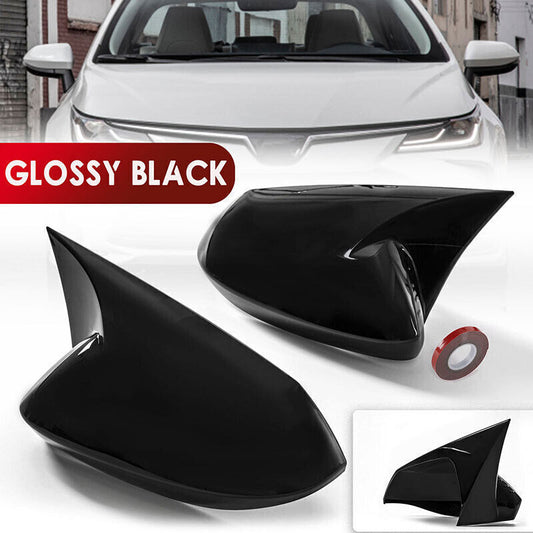 2X Gloss Black OX Horn Rearview Mirror Cover Cap Trim for Toyota for Corolla 20-2024