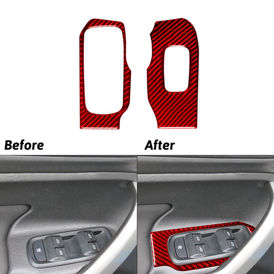 2Pcs Red Carbon Fiber Rear Window Control Cover Trim for Ford Fiesta 2011-2015