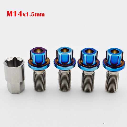 Wheel Lock Anti Theft Bolt M14x1.5mm Titanium Set (4 Bolts+1Key) for Benz series Q