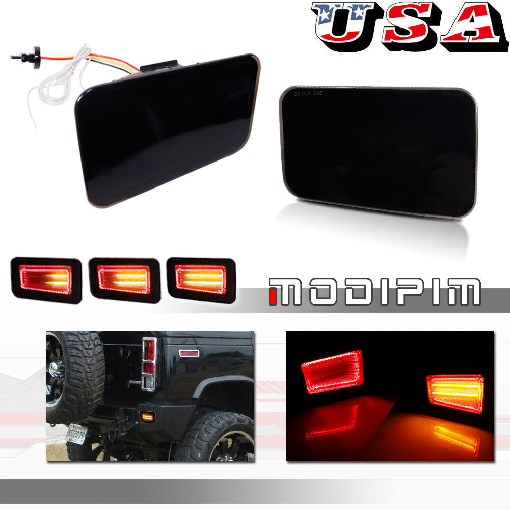 2 Pieces Dynamic Amber and Red LED Rear Bumper Reflector Tail Lights for 05-09 for Hummer H2- v