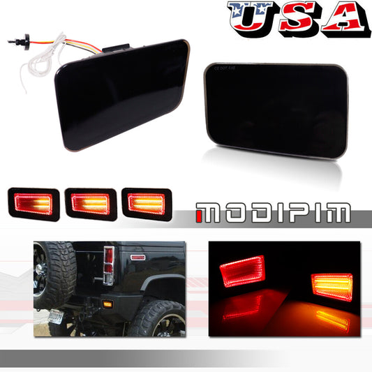 2 Pieces Dynamic Amber and Red LED Rear Bumper Reflector Tail Lights for 05-09 for Hummer H2- v