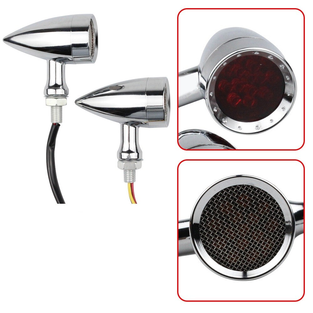 LED motorcycle chrome bullet red brake flashing turn signal taillights suitable for Harley-Davidson - n