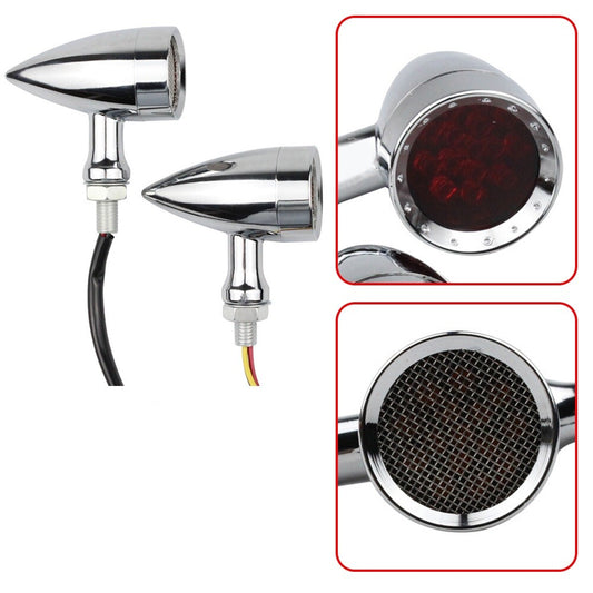 LED motorcycle chrome bullet red brake flashing turn signal taillights suitable for Harley-Davidson - n