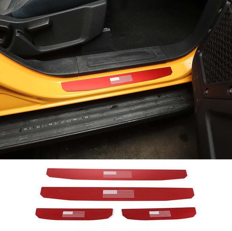 American flag alloy Red Door Sill Scuff Plate Guard 4x for Ford Bronco 21-2023