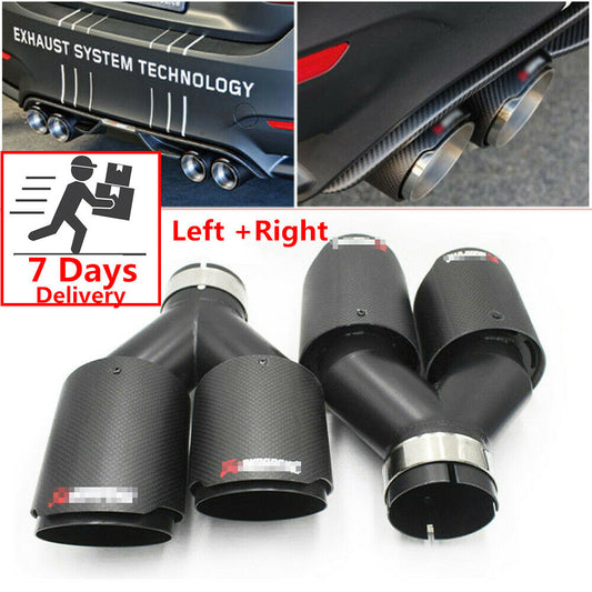 A pair of carbon fiber 2.5 ID. car exhaust system bottom dual-pipe finishers suitable for Scorpios. n