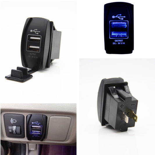 12V-24V DC Dual BLUE USB Car Charger Socket ARB Carling Rocker Switches 3.1A