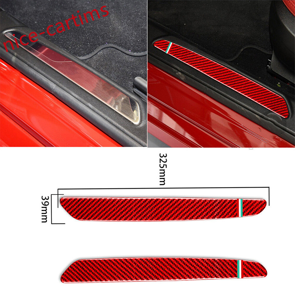Red Carbon Fiber Door Sill Guards Scuff Panel Trim for Alfa Romeo Giulia 2017-19