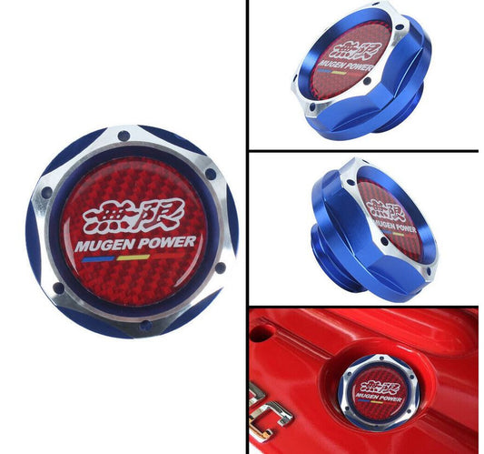 Oil filler cap for JDM Mugen engines, blue and red carbon fiber, suitable for Honda for Acura .