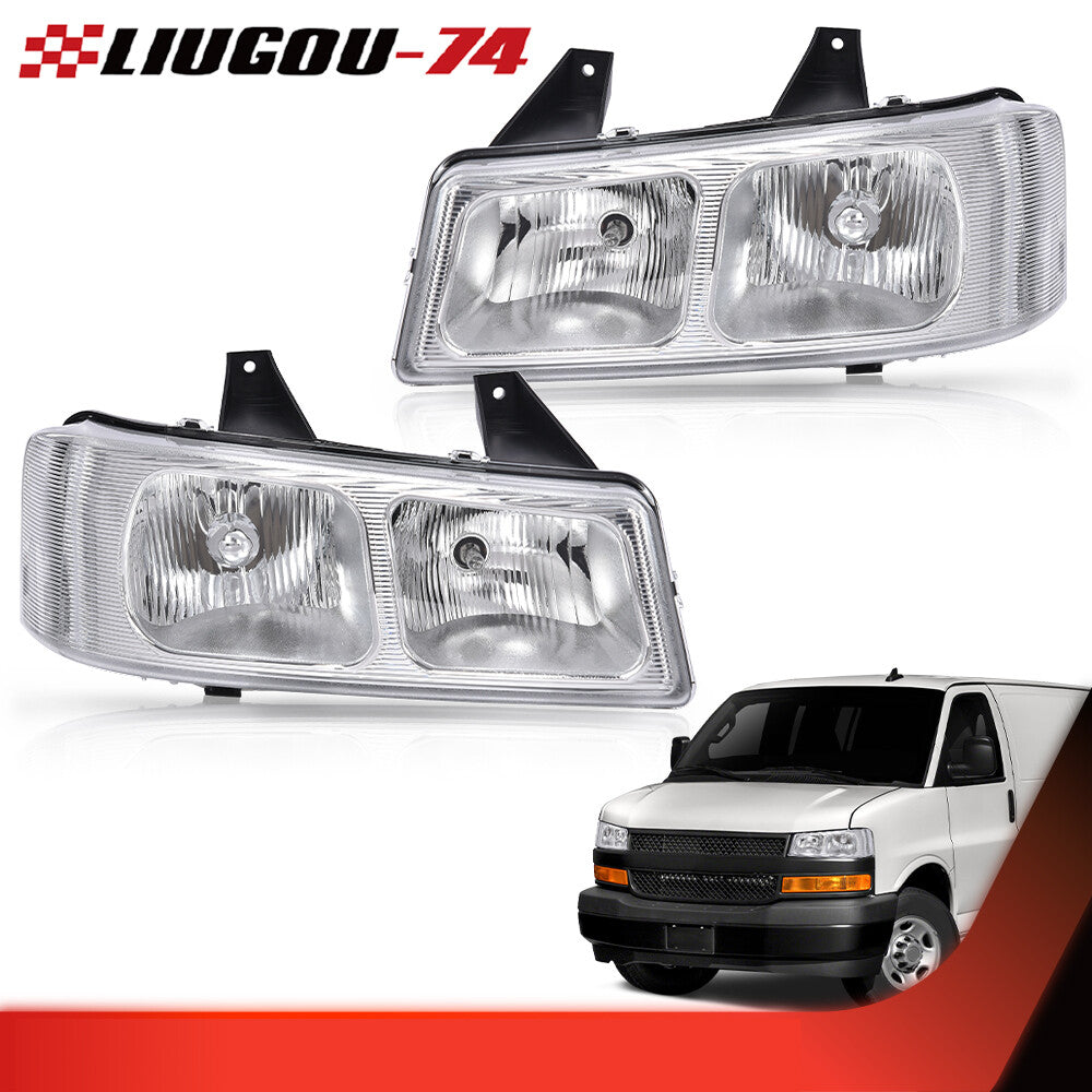Fits 03-19 for Express for GMC Savana Van for CHRome/Clear Headlights Headlamp 2 pcs - v