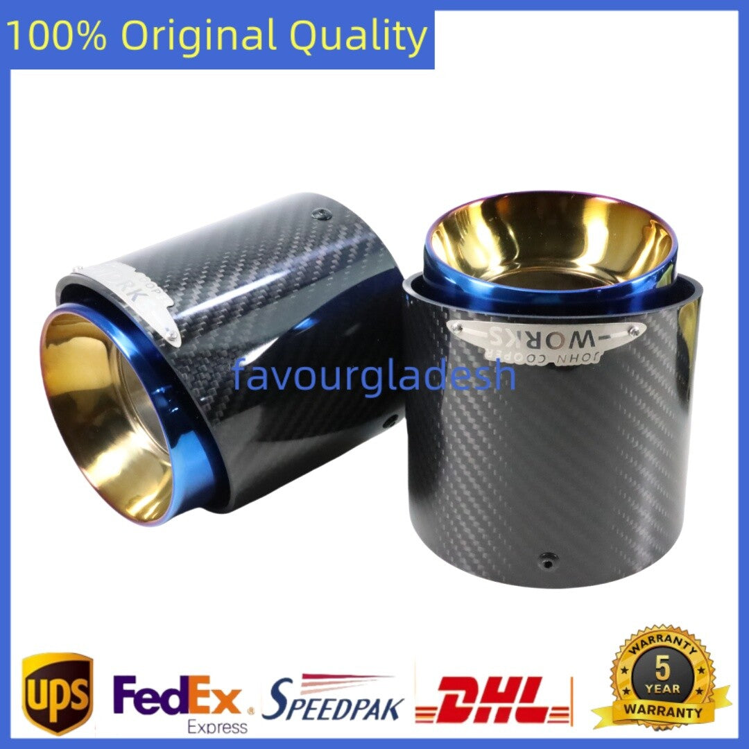 2X Blue Carbon Fiber Steel Exhaust Pipe Tail Muffler Tip For Cooper F54 F55 F56