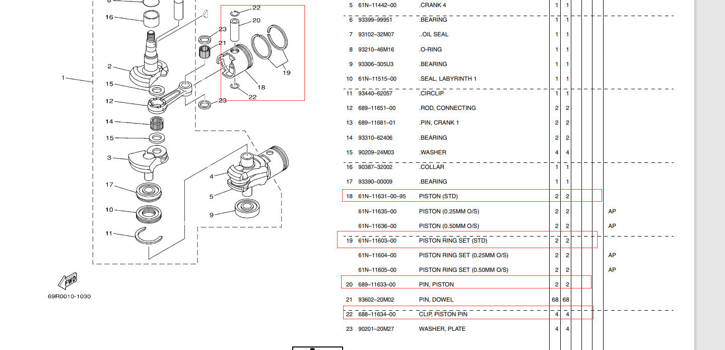 2pcs 61N-11631-00-95 STD Piston Set for Yamaha Parsun 25 30HP Outboard 61N-11631