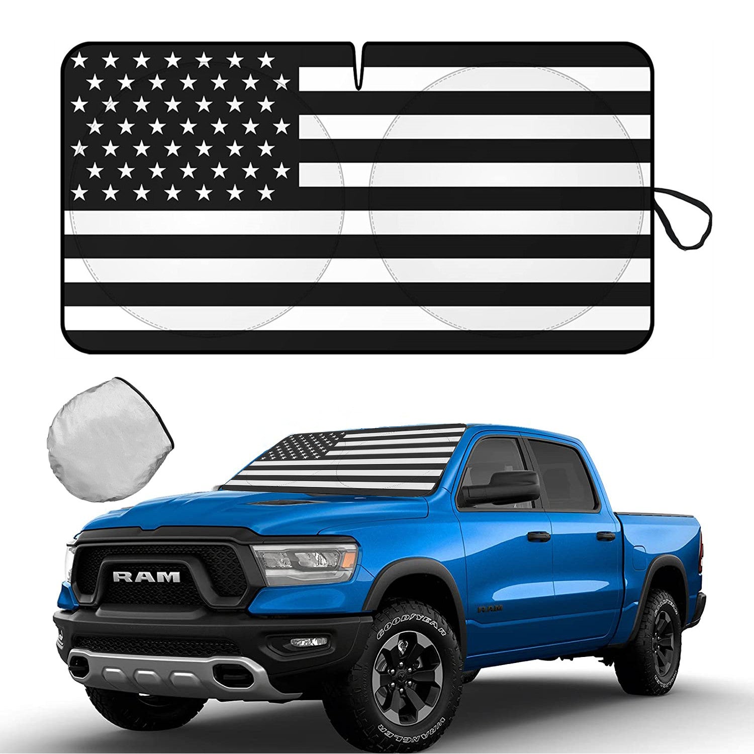 Suitable for Dodge truck windshield sunshades, American flag UV shield sun visors - n