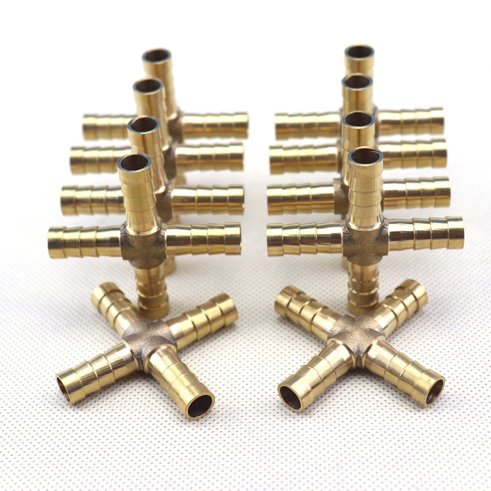 10pcs HOSE BARB 4 WAY Cross Brass Pipe Fitting Thread Gas Fuel Water Air5/168mm