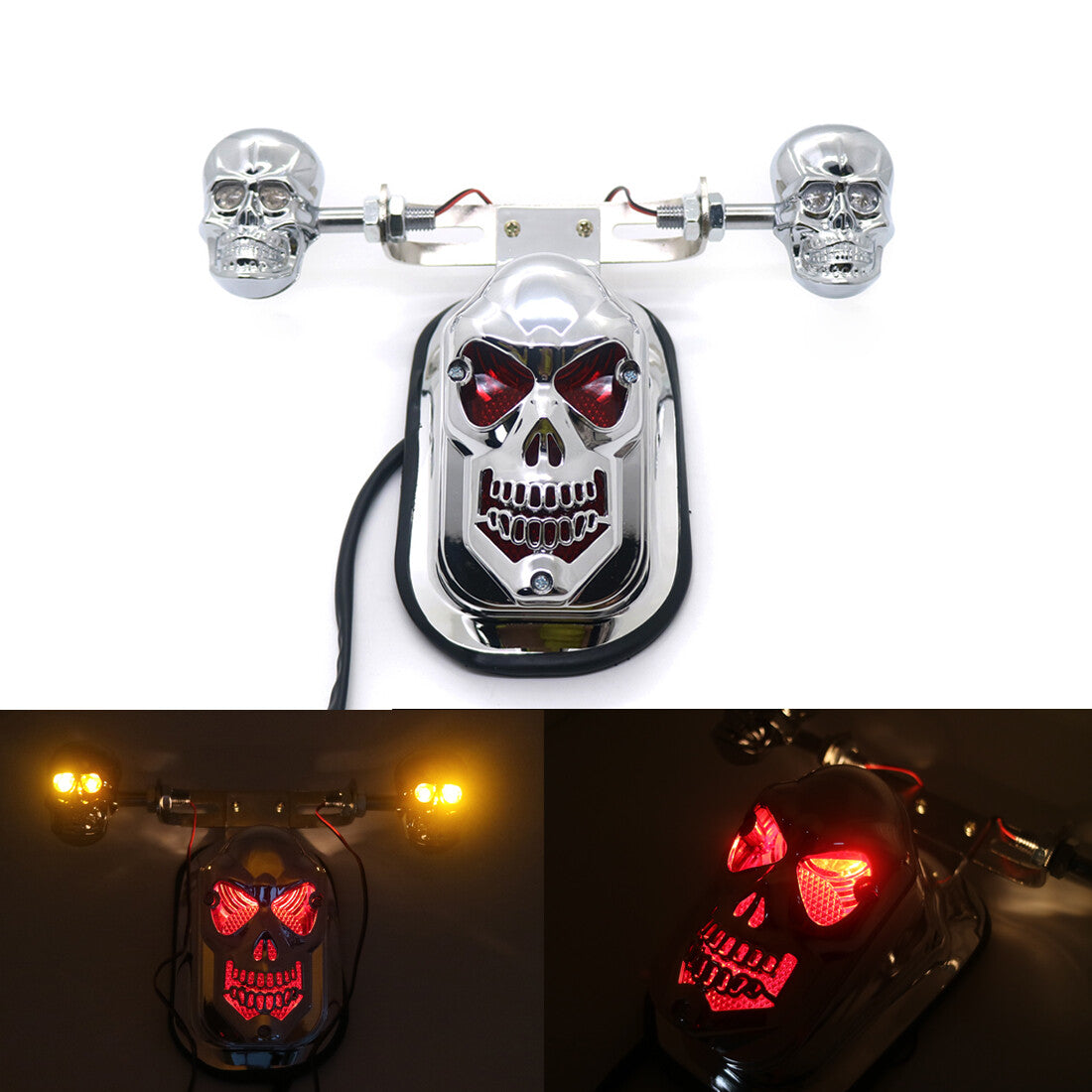 Chrome Skull Turn Signal Brake License Plate Rear Tail Light for Harley Chopper Q