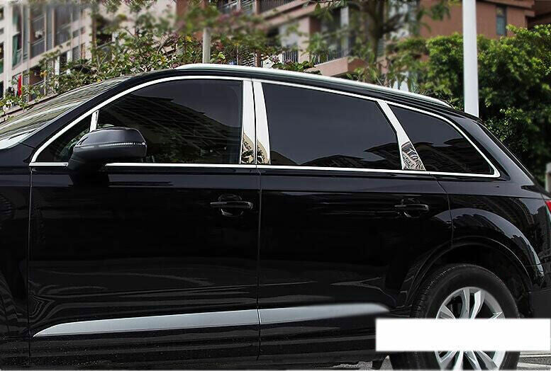 for Audi Q7 2016-19 Silver Steel Exterior Window BC-Pillar Post Decoration Trim