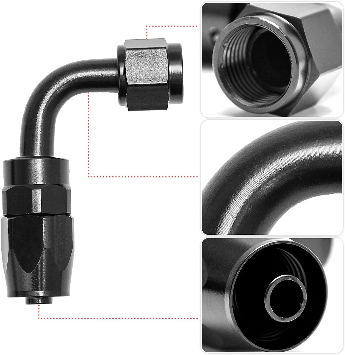 2-Pack Black Aluminum 6AN 90-Degree Rotating Automotive Fuel Hose AN6 End Fittings