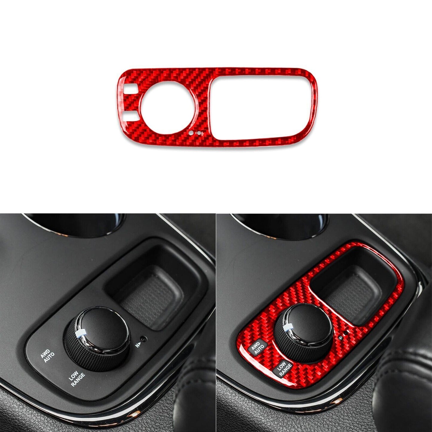 Red Carbon Fiber Knob Panel Cover for Dodge Durango 2014-2020 Multimedia Console Q