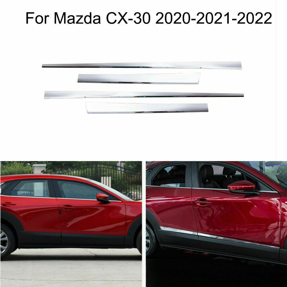 4P for Mazda CX-30 2020-2023 Chrome Body Side Door Molding Sill Guard Cover Trim